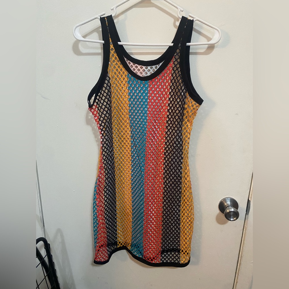 Multicolor Striped Mesh Dress